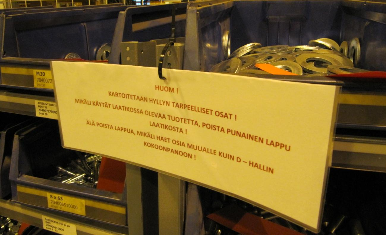42 Kokoonpanossa käytetään myös komponentteja, joita täytyy koneistaa niiden asennuksen yhteydessä. Näiden osien varastoiminen on kannattavaa edelleen lähellä asennuspistettä.