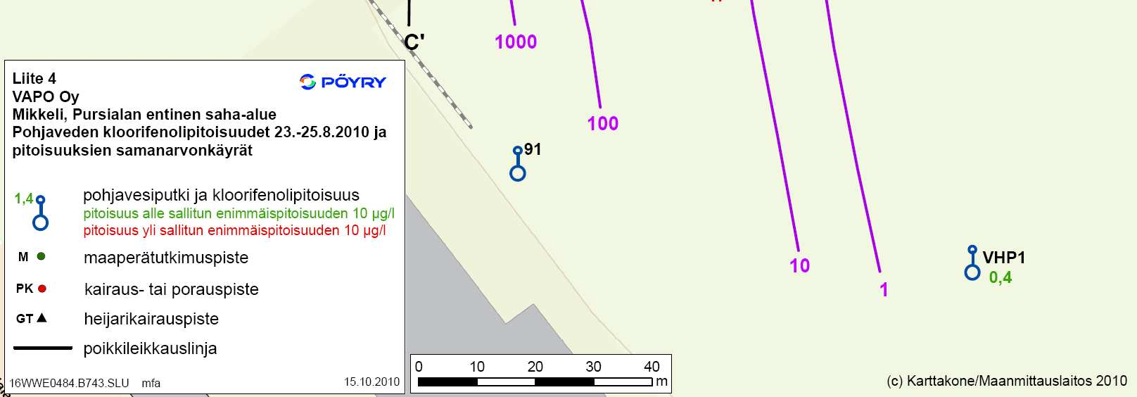 Kuva: Pöyry Environment Oy, 2010 Kunnostuksen numeeriset tavoitteet Yhdiste Alempi ohjearvo (mg/kg) Monokloorifenolit 1 5 Dikloorifenolit 1 5 Trikloorifenolit 1 10 Tetrakloorifenolit 1 10