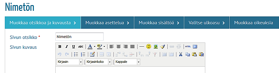 Sivun asetukset Aluksi otsikoidaan uusi sivu 1. Nimeämisen jälkeen sivu voidaan palstoittaa kohdasta Muokkaa asettelua 2.