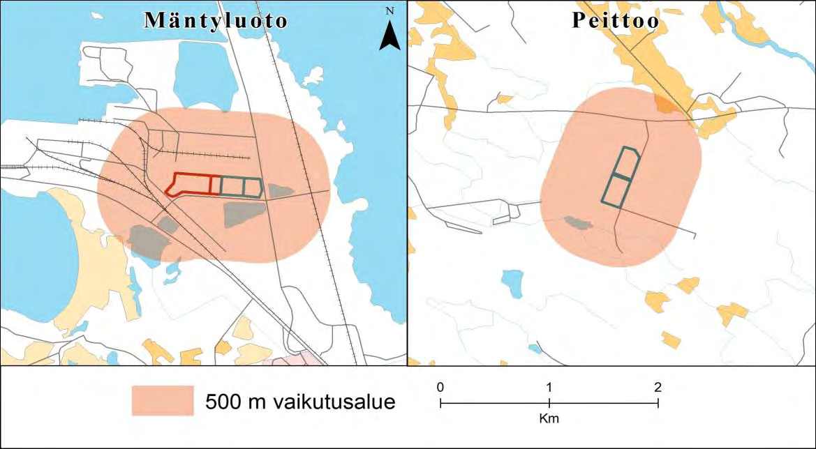 10 YMPÄRISTÖVAIKUTUSTEN ARVIOINNISSA KÄYTETTY AINEISTO JA MENETELMÄT Arviointi ja sen rajaus Vaikutusalueen rajaus on tehty vaikutusluokkakohtaisesti riippuen kyseessä olevan vaikutuksen laajuudesta.