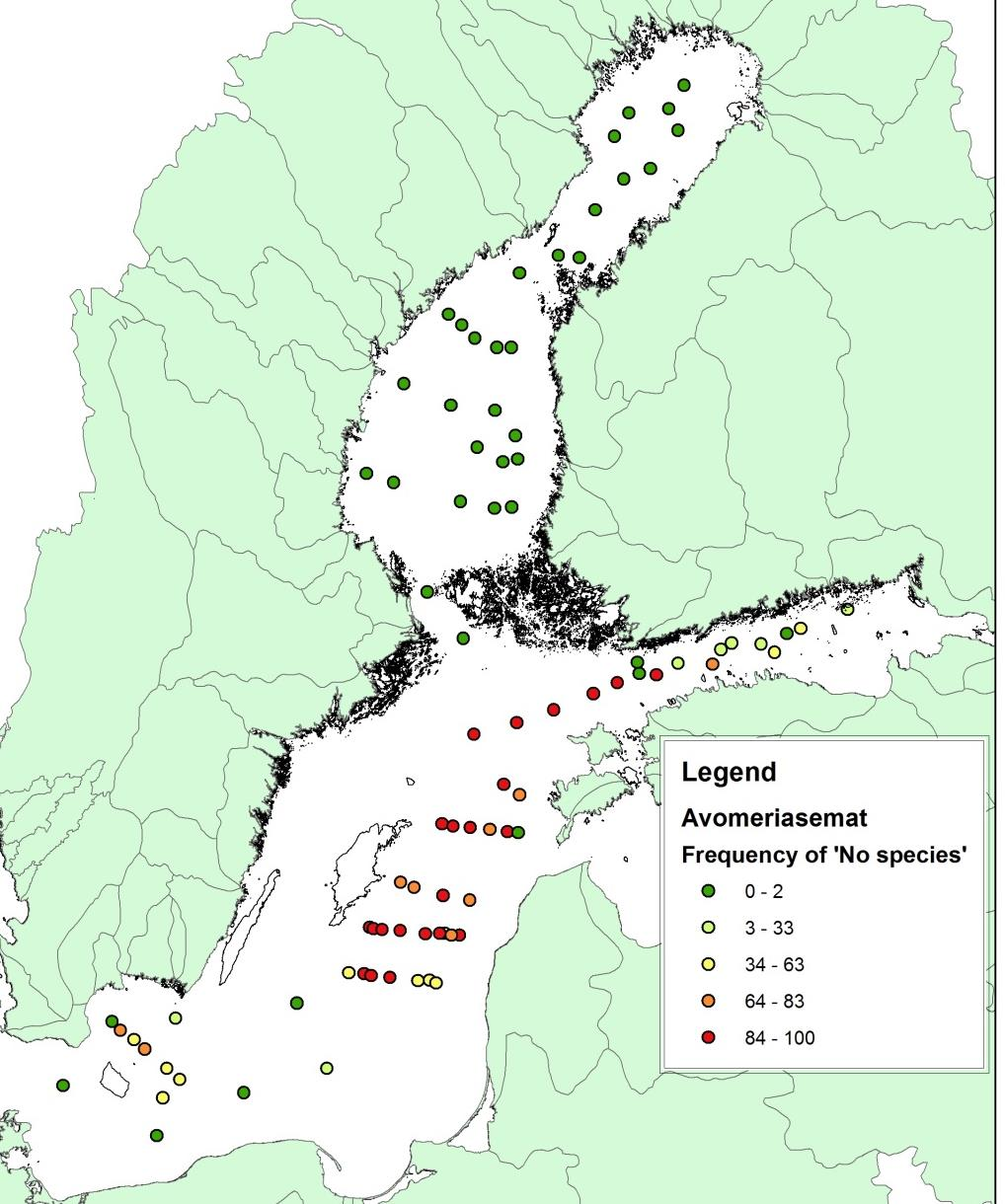 Avomeren pohjaeläinseuranta Asemat 2009-2012 Kuinka Onko usein rikkivetyä? ei eläimiä?