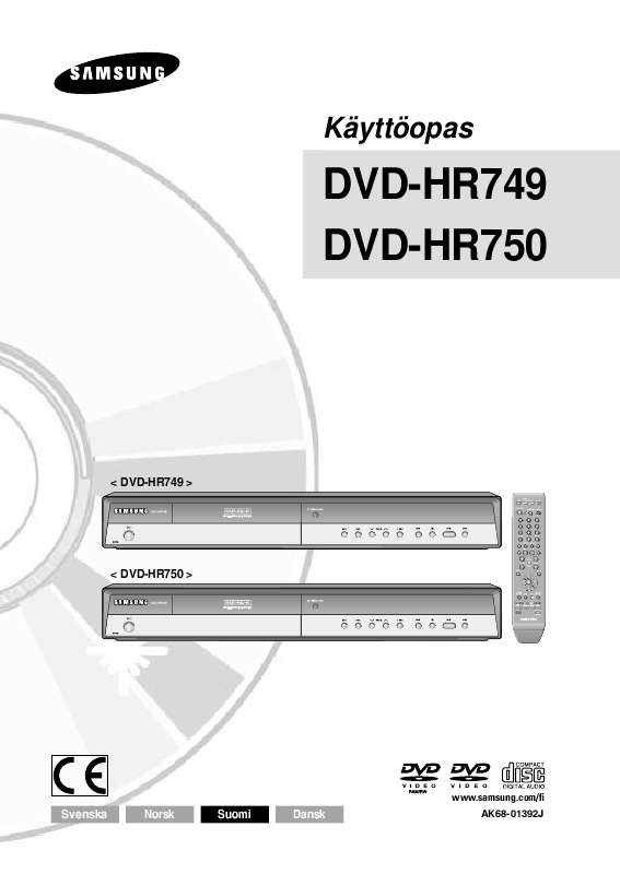Voit lukea suosituksia käyttäjän oppaista, teknisistä ohjeista tai asennusohjeista tuotteelle SAMSUNG DVD-HR750.