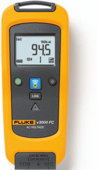 Fluke v3000 FC langaton True-RMS AC-jännitemittari True-RMS AC-jännitemittari, jonka mittaustulokset välittyvät langattomasti alla lueteltuihin Fluke Connect -yhteensopiviin päälaitteisiin.