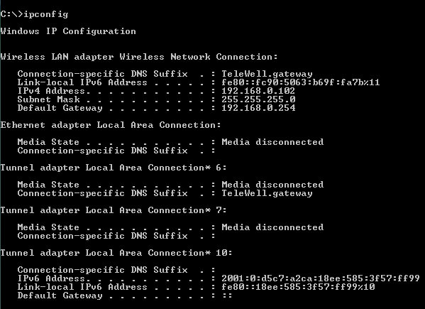 11 KUVA 3. Ipconfig /all /release /renew Näyttää kaiken konfiguraatiotiedon. Vapauttaa määritellyn verkkoliittymän verkkoasetukset.