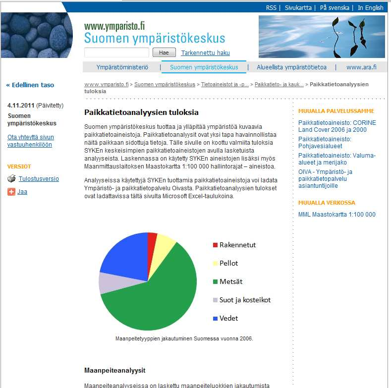 Paikkatietoanalyysien tulokset Julkaistu internetissä http://www.ymparisto.fi/default.asp?