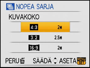 Lisäasetukset (Kuvien tallentaminen) Tämä tila sopii kuvattaessa nopeaa liikettä tai ratkaisevaa hetkeä.