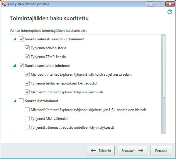 Vaihe 1. Ohjatun toiminnon käynnistäminen Varmista, että Etsi jälkiä käyttäjän toimista -valintaruutu on valittuna. Käynnistä ohjattu toiminto napsauttamalla Seuraava-painiketta. Vaihe 2.