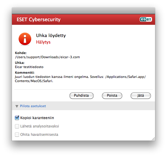 Tiedostojen ohittaminen tarkistuksessa saattaa olla hyödyllistä, jos tiettyjen tiedostotyyppien tarkistaminen estää ohjelmaa toimimasta oikein. Esimerkiksi tiedostotunnisteet. log,.cfg ja.
