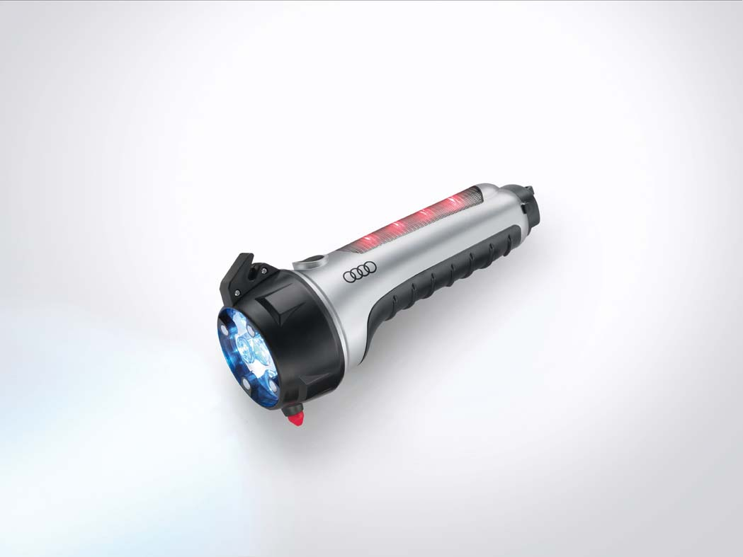 Taskulamp-abivahend Praktiline magnetkinnituse ja dünamoga taskulamp sisaldab veel 5 LED alarmvalgustit,