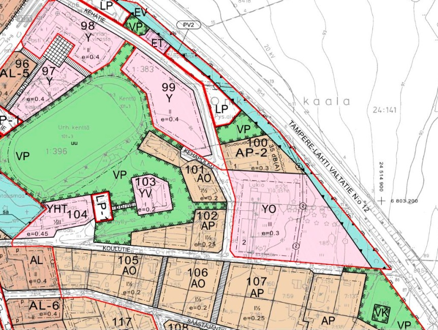 Asemakaava Yhteiskoulun ja lukion alue on osoitettu vuonna 1996 hyväksytyssä asemakaavassa merkinnällä YO, opetustoimintaa palvelevien rakennusten korttelialue.