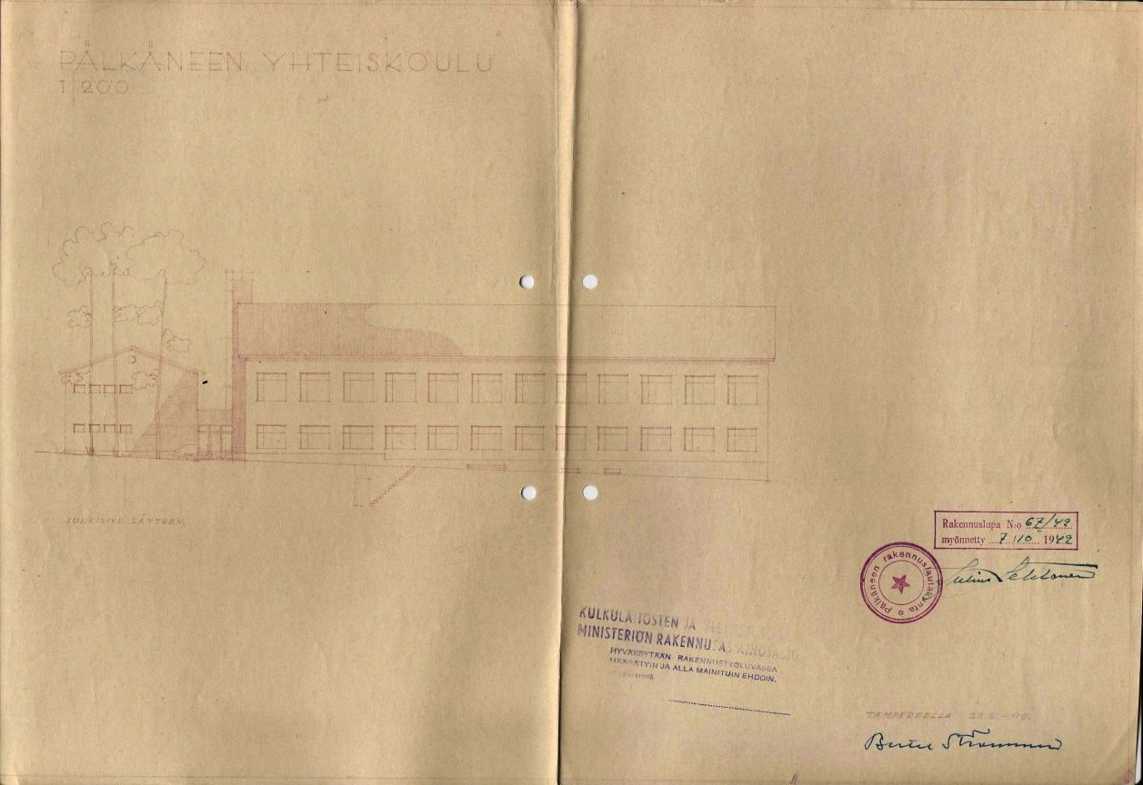 Lupapiirustus vuodelta 1949. Eteläpääty.