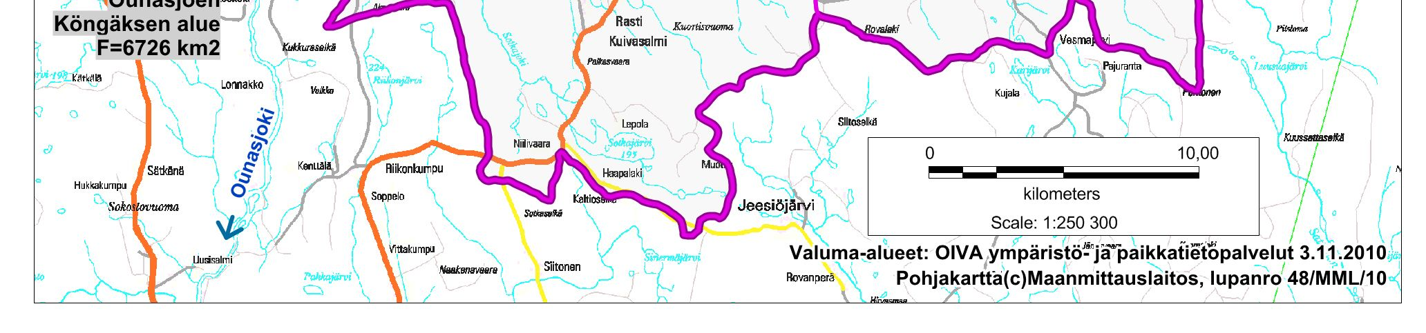 89(246) Kuva 16. Kaivosalueen ja siihen liittyvien vesistöjen sijoittuminen Loukisen vesistöalueella (65.69).