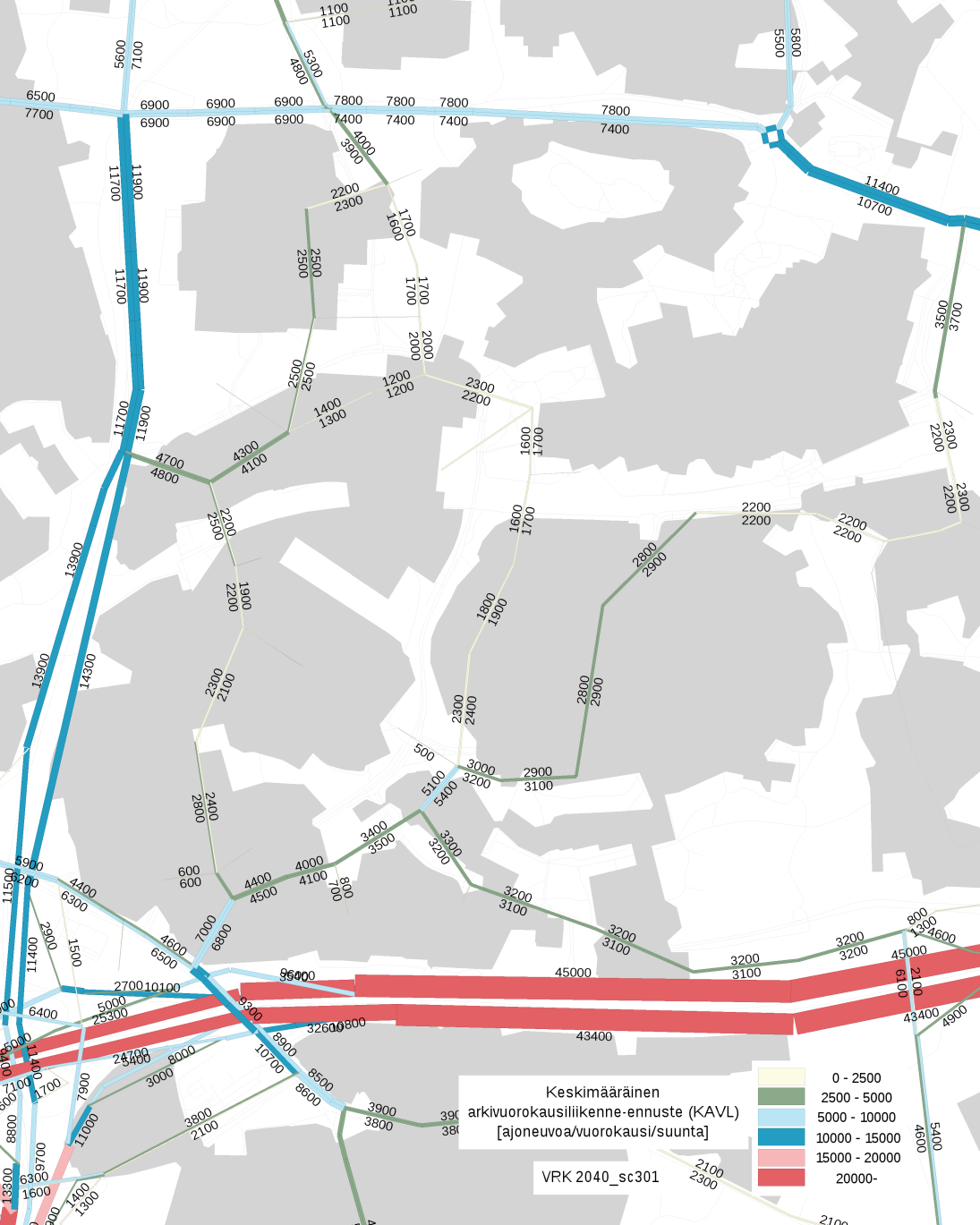 Ruuhkamaksujen puuttumisen vaikutukset autoliikenteen aamuhuipputunnin matkustajamääriin v. 2040.