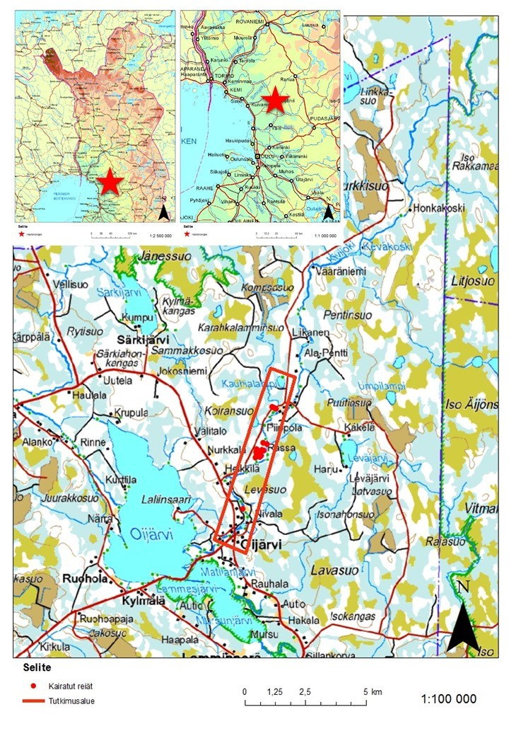 Oijärven-Yli-Iin vihreäkivivyöhyke Kuva 1. Tutkimusalueen sijainti.