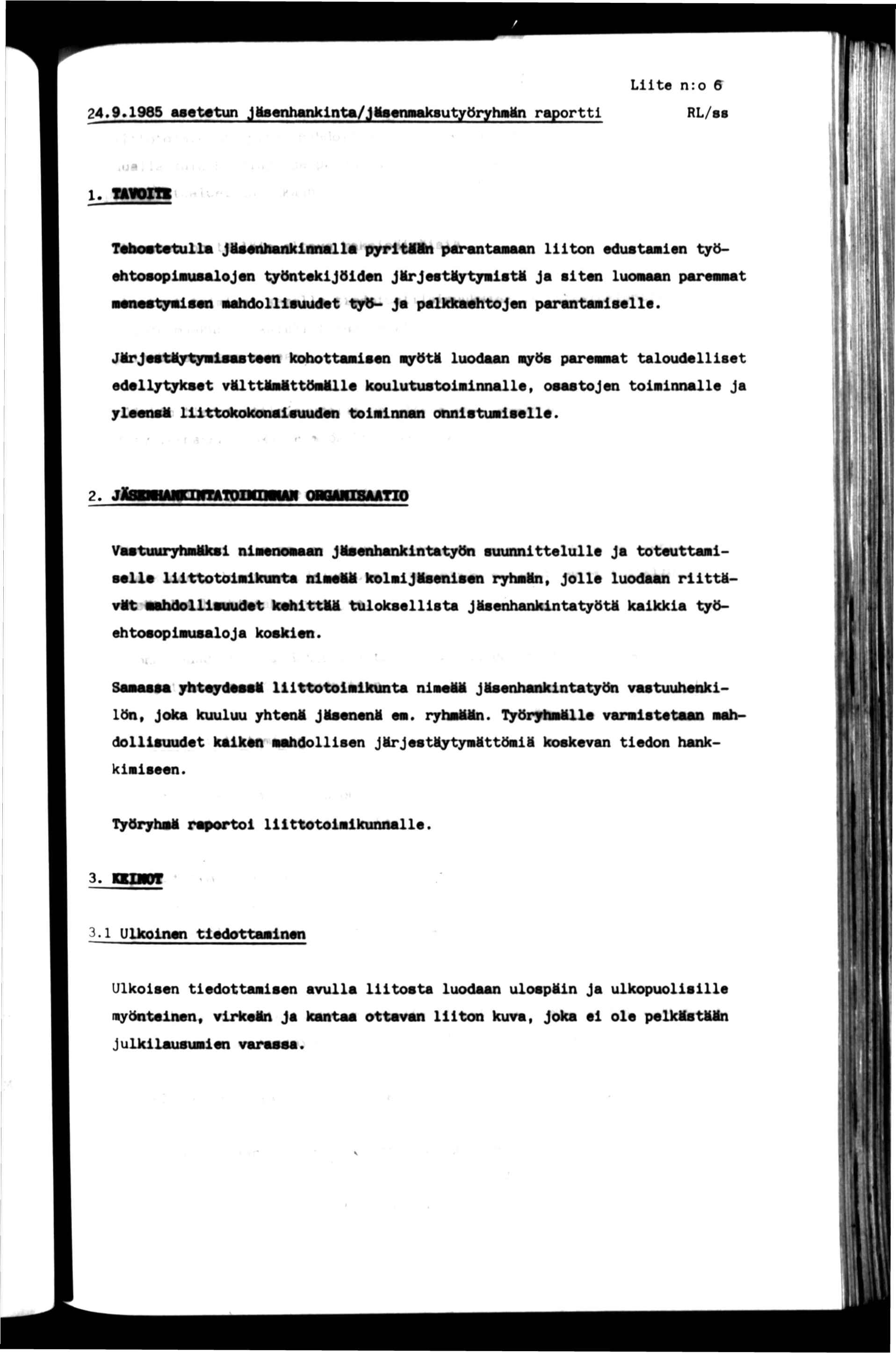 24>9>1985 asetetun JttsenhanklnWJMsenM»toutyöryhmän raportt Lte nro 6 RL/ss 1.