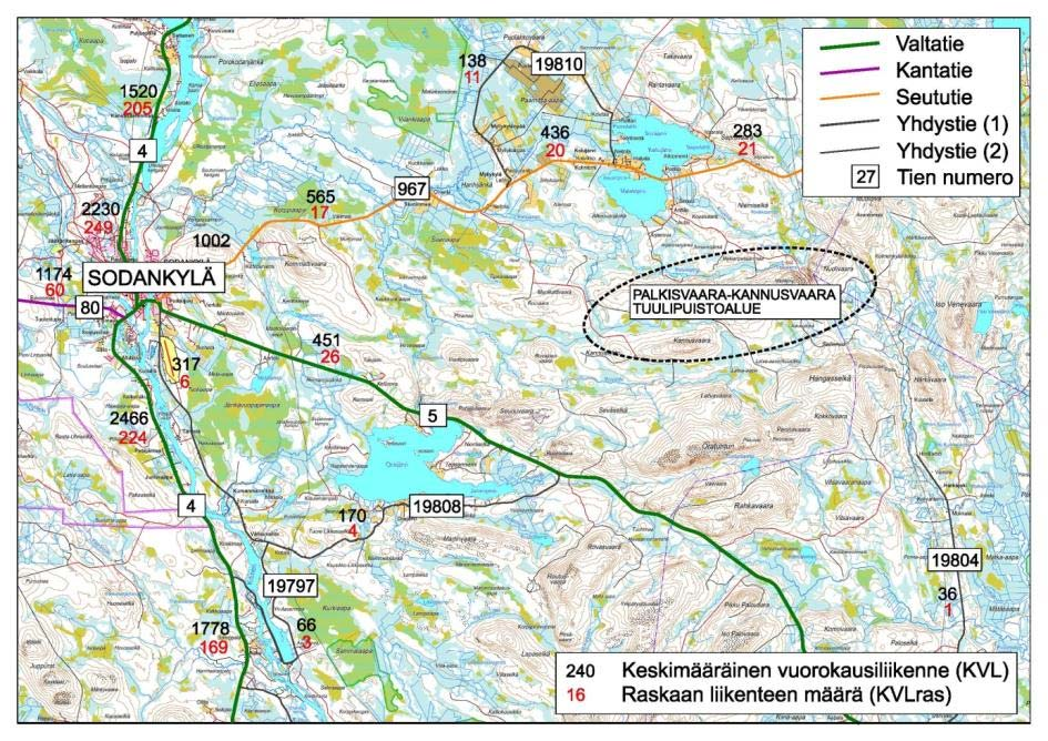 104 verrattuna. Valtatiellä nro 4 liikennemäärä olisi noin 30 % nykyistä suurempi, ja valtatiellä nro 5 liikennemäärä olisi noin 2,8-kertainen nykyiseen verrattuna.