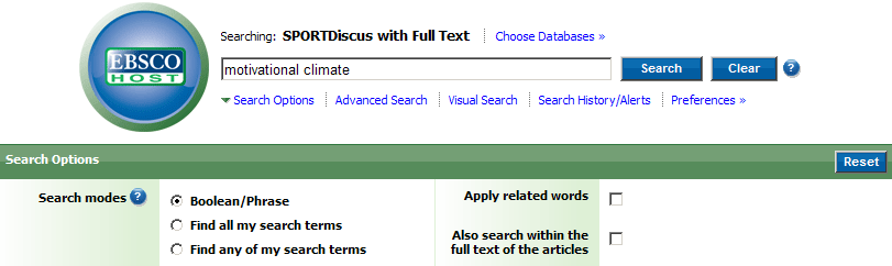 SportDiscus with Full Text -tietokannan hakuohjeet 30.9.2008 Anitta Pälvimäki Aloitus Kirjaston kotisivu (https://kirjasto.jyu.fi) > NELLI > Etsi tietokantaa > Sportdiscus Perushaku Esim.