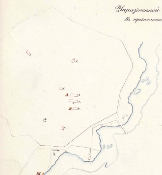Vuoden 1850 asemapiirustuksessa (VIK14) vuodelle 1851 esitettyjen rakennushankkeiden joukossa oli kaksi pientä puista rakennusta: nro 8, palotarvikevarasto ja nro 9, talli.