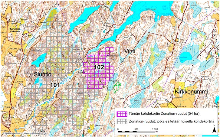 Siuntio Vihti, Zonation-aluetunnus 102 SIUNTIO VIHTI (102) Alue sijaitsee Vihdin eteläosassa Metsäkulman kylässä.