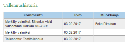 Arviointilomakkeen yläosasta pääsee siirtymään takaisin lajiryhmään.