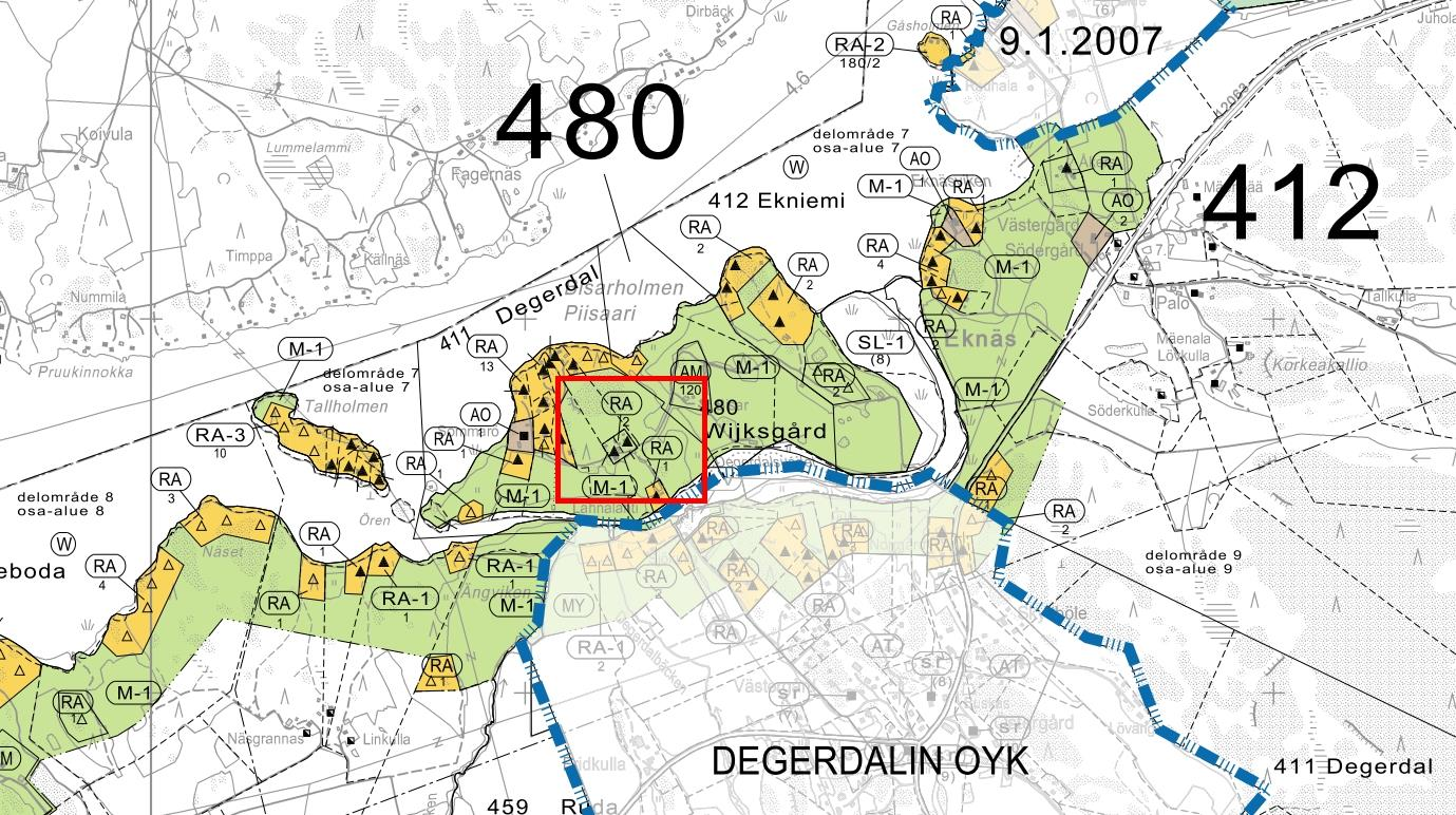 Bild 2: Utdrag ur Egentliga Finlands landskapsplan Generalplanering Den första strandgeneralplanen för Kimito godkändes 10.4.2001. Denna plan har sedermera ändrats.