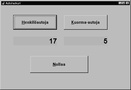 Kuva 1.2 Autolaskuri 1. Käynnistä Delphi. 2. Vaihda lomakkeen nimeksi (Object Inspectorissa name-ominaisuus) Autolaskuri. 1.2.1 Nappuloiden lisääminen 1.