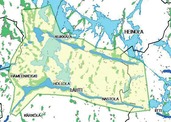 RÄSÄNEN KUVIO 2. Tulevan Geoparkin alustava rajaus. Jatkoa varten laadittiin hankehakemus Uudenmaan ja Hämeen ELY-keskusten maaseutuohjelmaan.