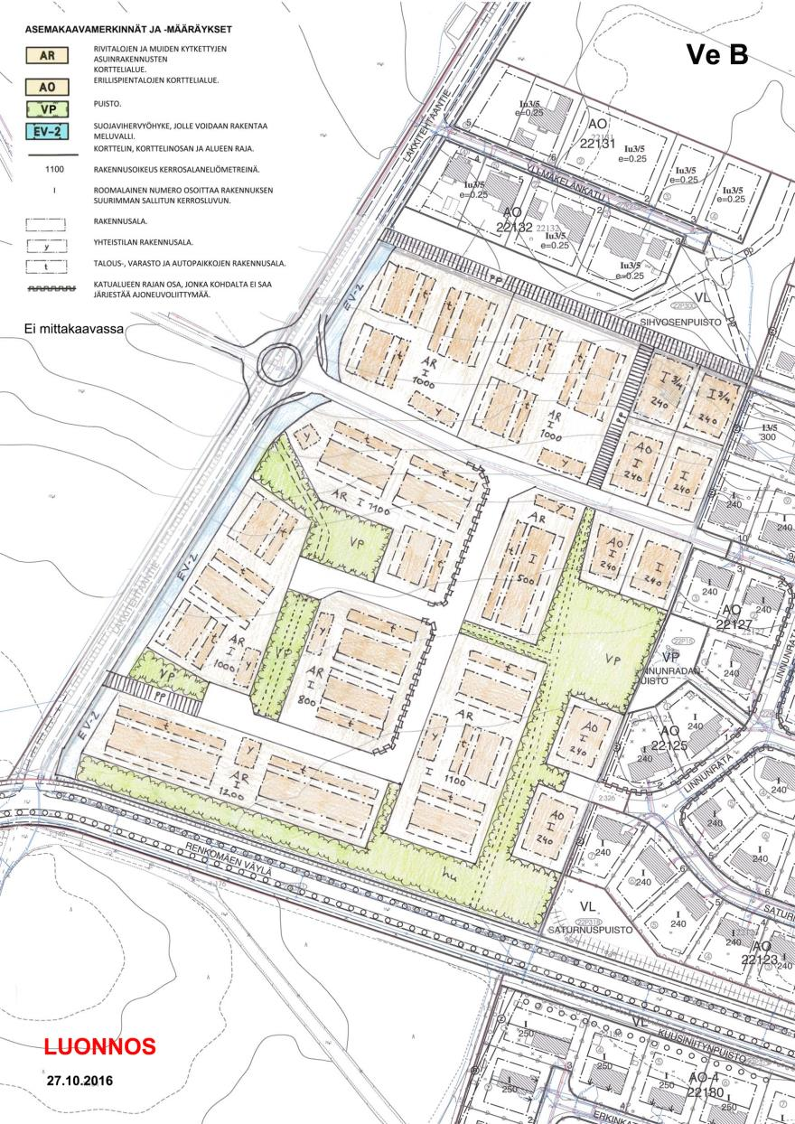 Alustava kaavaluonnos VeB 8 omakotitonttia (AO) 8 rivitalotonttia (AR), n.