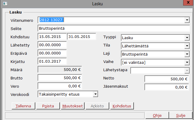 Laskut avattuina: 19.12.2016 Huom.! Viitenumero kannattaa näissä tapauksissa kopioida alkuperäiseltä laskulta, jotta pysyy samana.