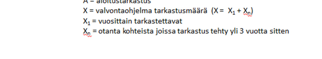 23(40) 1. Valvontaohjelmassa, joka laaditaan talousarvion käsittelyn yhteydessä, määritellään vuosittain tehtävien suunnitelmallisten tarkastusten lukumäärä (kuva 2).