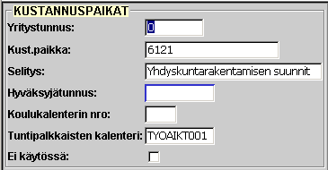 6.5 Kustannuspaikkakohtaiset kalenterit OHJAUSTIEDOT / Yleiset ohjaustiedot / Ryhmä =