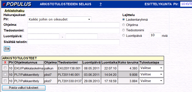 15.5 Tiedostonhallinta Kohdassa voidaan katsoa syntyneitä liittymien tiedostoja Kohdassa voidaan siirtää Populuksen palvelimelle tiedostoja mm.