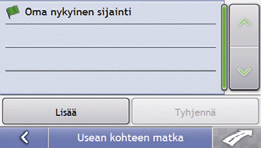 Kuinka usean kohteen matka luodaan? Jos matka koostuu useasta reittipisteestä, voidaan reittipisteet antaa Usean kohteen matka -näytössä.