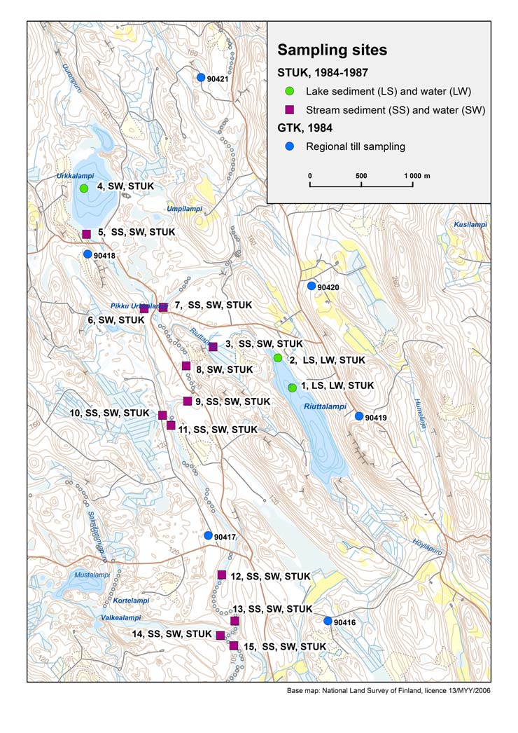 Geologian tutkimuskeskus 10 In the water sample, collected from the river flowing through the mire Matarinsuo, natural uranium content (2.1 μg/l) was much higher than elsewhere in the area (Table 3).