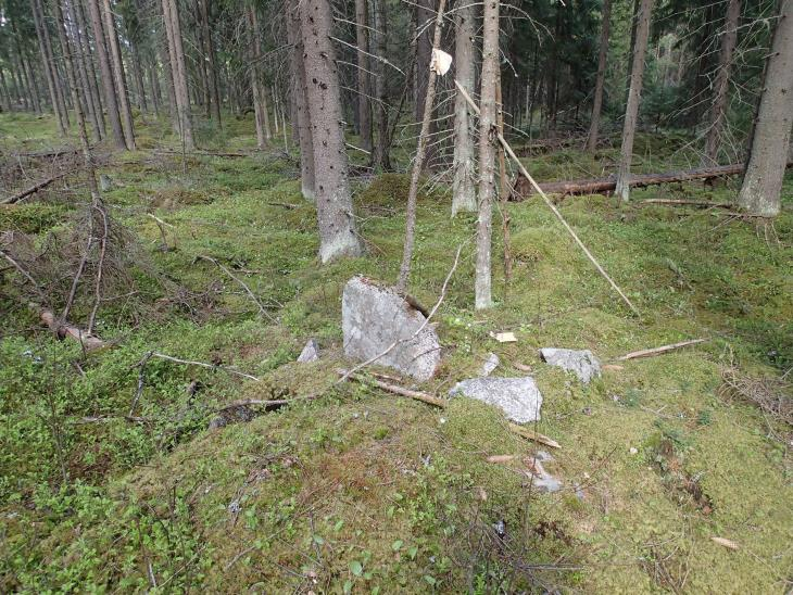 Kohde sijaitsee tasamaalla kivisessä kuusimetsässä. Paikalla on kivilatomus, jonka pohjakaava on suorakaide; sen sivujen mitat ovat 1,2 ja 1 m, korkeus 0,3 m.