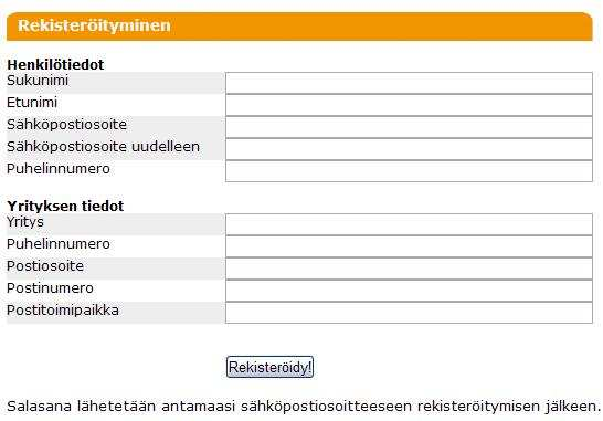 32 7.2 Peruskäyttäjä Rekisteröityminen tapahtuu rekisteröitymissivulla. Tarvittavat henkilötiedot syötetään niille varattuihin kenttiin.