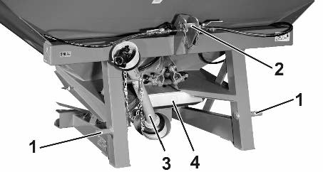 .. (1) Runko (2) Säiliö (3) Levityslautaset (4) Määräluistin säätövipu ZA-X 902 / ZA-X 1402 (5) Määräluistin säätövipu ZA-X 602 / ZA-XW 502 (6) Säiliössä olevat seulat