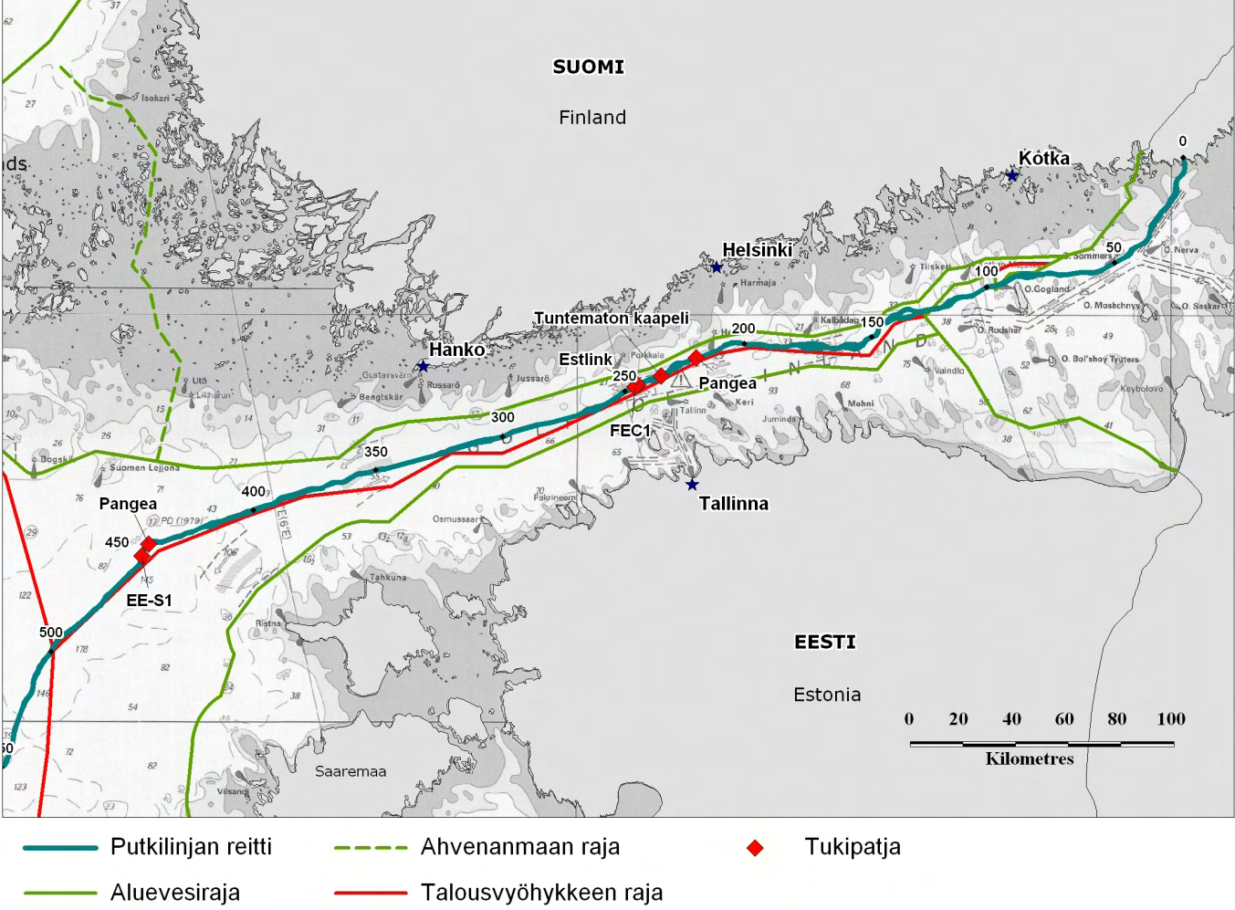 YMPÄRISTÖTARKKAILU VUODEN 21 TOINEN NELJÄNNES G-PE-EMS-MON-1-31FIN-A 1 Kuva 3.4. Sijaintipaikat, joihin asennettiin tukipatjat vuoden 21 ensimmäisen ja toisen neljänneksen aikana 3.