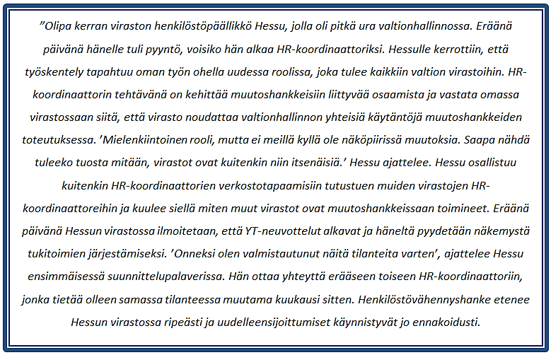 1 1 Johdanto Kuvio 1. HR-koordinaattori Hessun tarina (Valtiokonttori 2014, 1.) 1.