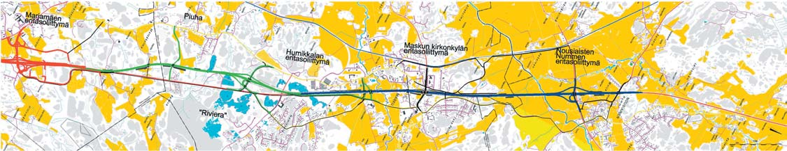 Eteläosissa suunnittelualuetta tie kulkee nykyisen tien länsipuolella.