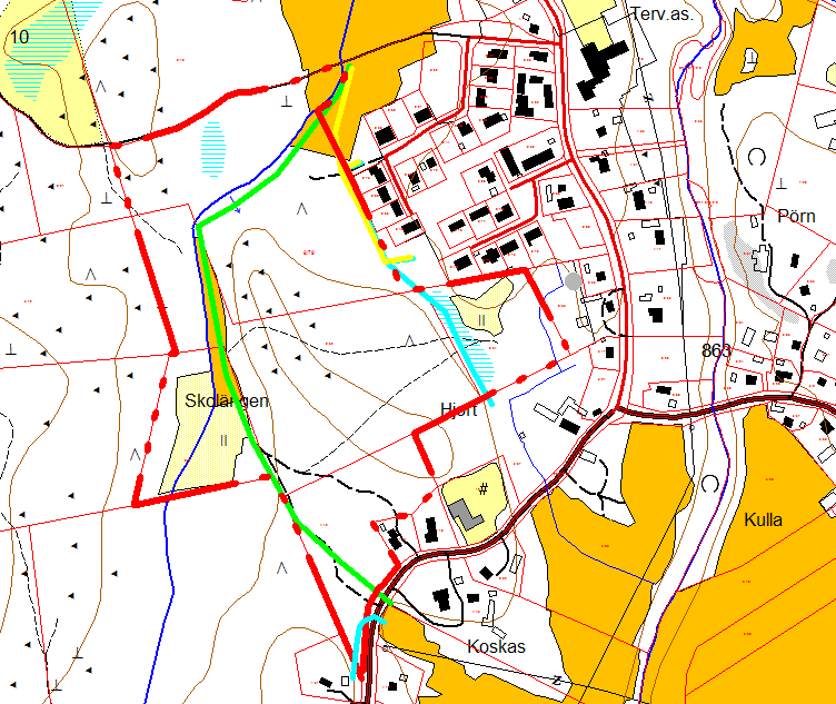 Sivu 15 Kuva 17. Vesijohtoverkko (vaaleansininen), viemärijohto (keltainen) ja paineviemäri (vihreä). 3.1.9 Poikkeukselliset luonnonolot Asemakaava-alue sijaitsee osittain Kyrönjoen tulva-alueeksi osoitetulla alueella.