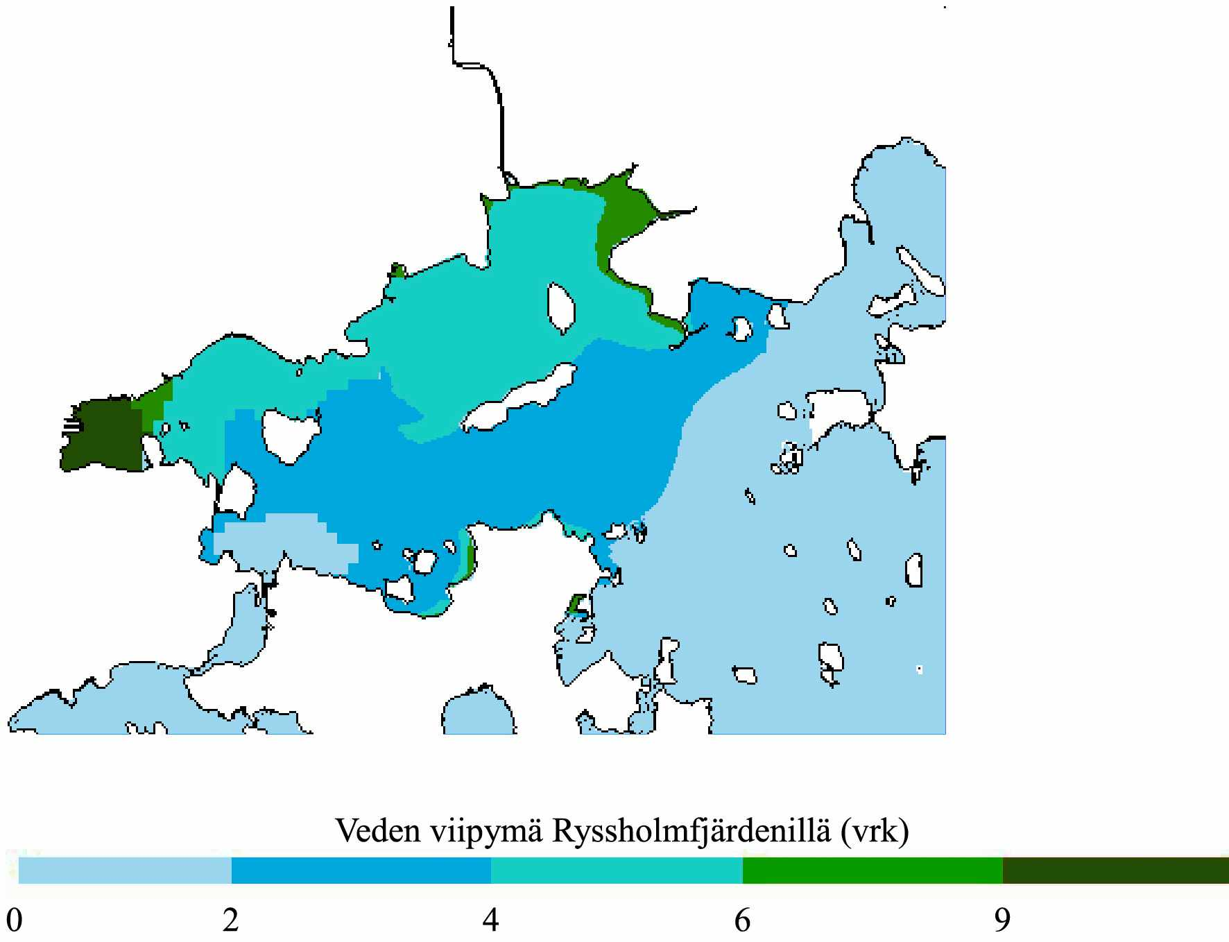 4.2.2 Viipymät Finnoon lähialueella Viipymällä tarkoitetaan keskimääräistä aikaa, jonka vesi viipyy tarkastelualueella.