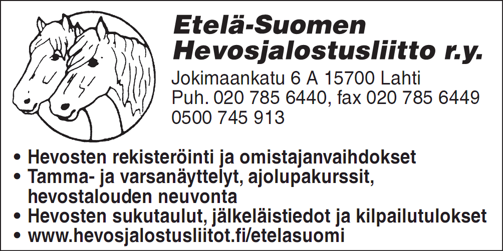 klo 11 Tammojen kantakirjaus heti 3-vuotiaiden varsojen ja näyttelyn parhaiden palkitsemisien jälkeen (ajokokeet n. klo 13.30 alkaen) Näyttelymaksut: varsat 20 ja ktk-tammat 60.