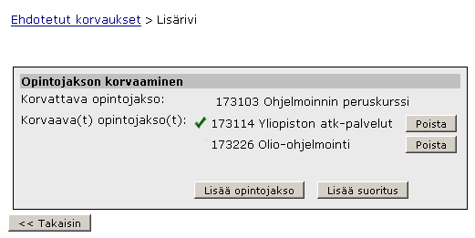 OodiHOPS käyttöohje - Opiskelija 17 3.11 EHDOTETUT KORVAUKSET 3.11.1 EHDOTETUT KORVAUKSET JA VAPAAT TEKSTIRIVIT Kuva 13.