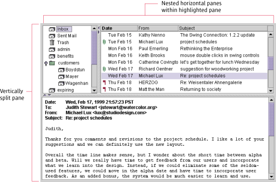 Excelissä myös pystysuora jakopalkki) [WindowsUserExperience] [UXGuide] 57 Ikkunan jako ruutuihin Javassa