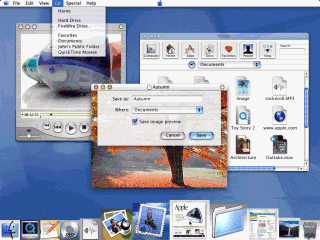 (työkalupalkit, kuvakkeet, ) ja veivät suuren tilan ikkunoista sisällön sijaan Mac OS, 2002 Ulkoasun suunnittelun