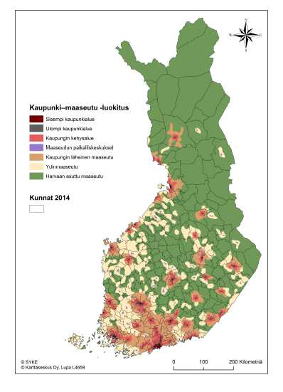 Mmonimuotoisen maaseudun Suomi Suomen pinta-alasta 95% on maaseutua - maaseudulla asuu lähes 1/3 Suomen väestöstä yhden kunnan/kaupungin alueella on