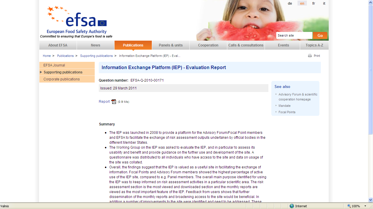 Tiedonvaihtojärjestelmä IEP http://www.efsa.europa.