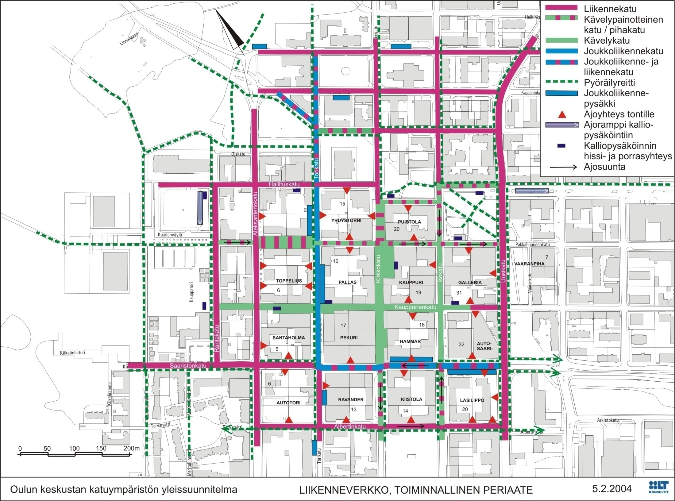 Land use and transportation plan 2020 Yleissuunnitelman periaatteet Saaristonkatu-Torikatu, joukkoliikenteen pääreitti, terminaali Torikadulla Pakkahuoneenkadun paikkeilla ja Saaristonkadulla