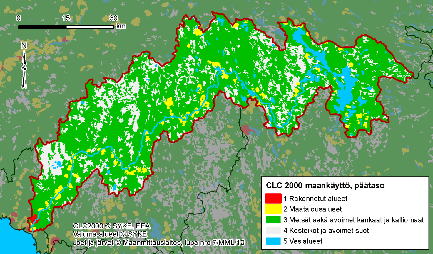 Taulukko 5. Maankäyttö Simojoen vesistöalueella.